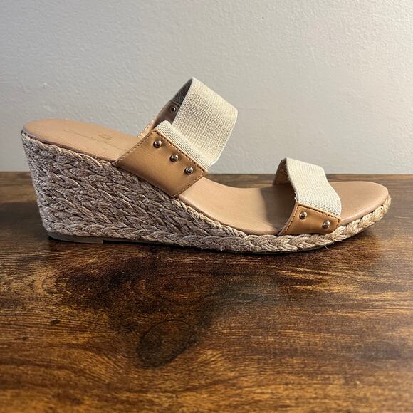 Tommy Bahama Super Wedge Sandals 10 Espadrille Slip On Open Toe Faux Leather - Picture 1 of 9